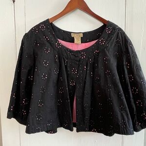 Art & Soul Black and Pink Cotton Eyelet & Embroidered Shrug Size XL
